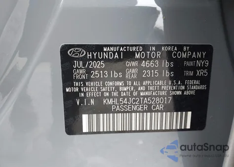 2026 Hyundai Sonata N Line z USA, uszkodzony, nr VIN KMHL54JC2TA528017
